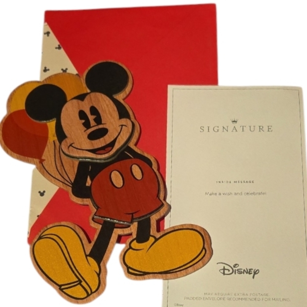 Disney Hallmark Signature Mickey Mouse 3-D Wood Greeting Card NWT